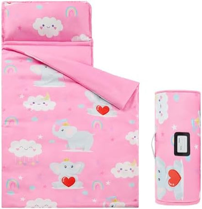 MORAIS Toddler Nap Mat with Pillow and Blanket, 52" x 20" Lightweight and Soft Nap Mat for Preschool, Daycare, Travel Sleeping Bags