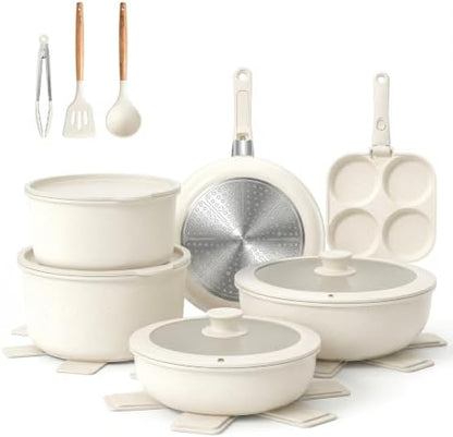 YASHE 20Pcs Nonstick Pots and Pans Set with Detachable Handles, Oven Safe