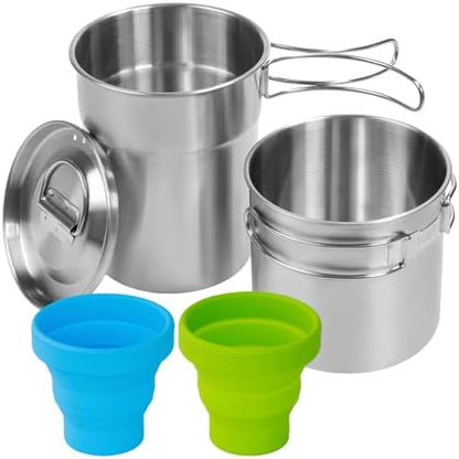 KOKKOYA Stainless Steel Camping Cups Mug Small Backpacking Bush Pot Set