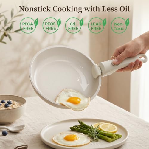 YASHE 15Pcs Nonstick Pots and Pans Set with Detachable Handle, Oven Safe