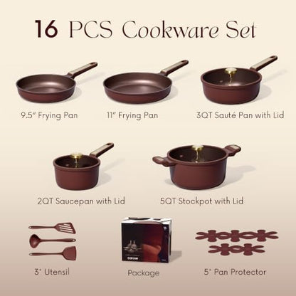 CAROTE Cookware Sets, Pots and Pans Set Non Stick, 16pcs