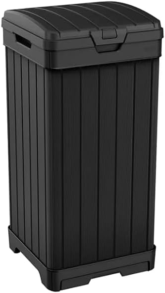 Outdoor Trash Can with Hinged Lid, 33 Gallon Capacity, Built-in Handles