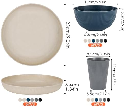 Plastic Dinnerware Sets for 6 People 18pcs Camping Plates and Bowls Set