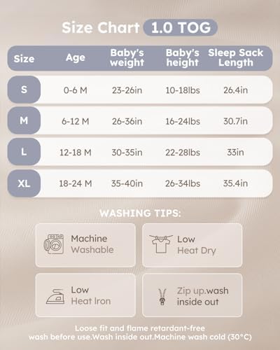 Yoofoss Baby Sleep Sack 12-18 Months Rayon Made from Bamboo 1.0 Tog