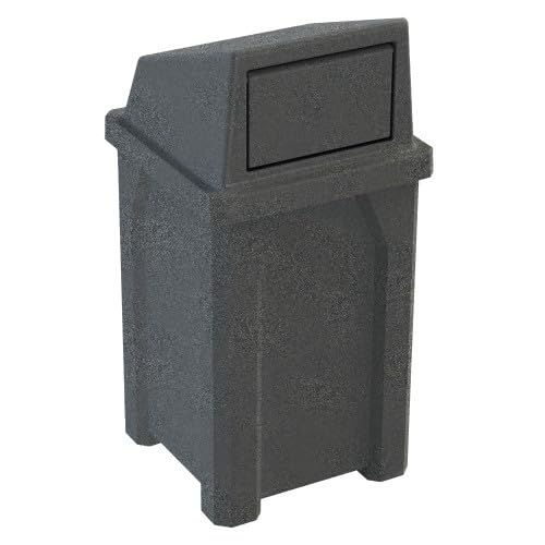 32 Gallon Square 100% Recycled Plastic Heavy Duty Commercial Outdoor or Indoor Trash Can with Push Lid - Great for Schools and Businesses - Dark Granite