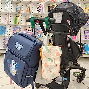Baby Stroller Hooks Bag Hooks for Hanging Diaper Bags Multipurpose Hooks for Grocery Shopping Bags Premium Vegan Leather Pram Straps 2 Pcs (Green)