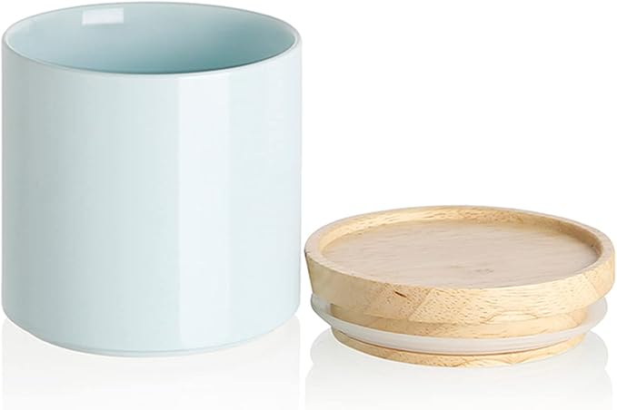 Sweejar Kitchen Canisters Ceramic Food Storage Jar, Stackable Containers with Airtight Seal Wooden Lid for Serving Coffee Bean, Flour, Tea, Spice and More - 39 Fl Oz (Turquoise)