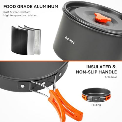 10pcs Camping Cookware Mess Kit, Outdoor Cooking Utensil Set, CT603
