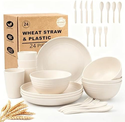 Kids Dinnerware Sets, Unbreakable Bowls and Plates Set for 4(Beige)