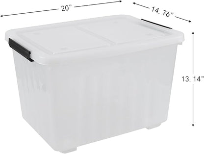 50 Quart Clear Storage Container with Lids and Wheels, 4-Pack Clear Plastic Latching Bins