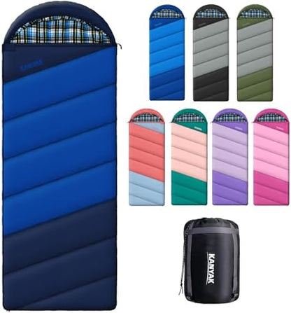 Cotton Flannel Lined Sleeping Bag for Adults Teens Kids, Cold Weather & Warm, 3 Seasons, Lightweight Compact Camping Essentials Equipment, Hiking, Outdoor, Travel