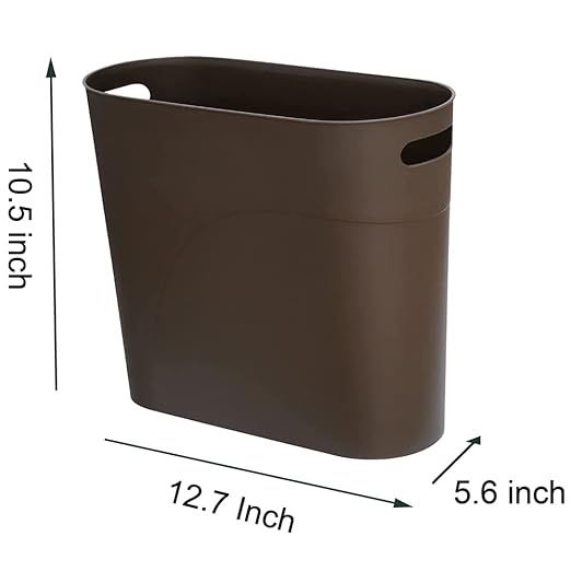 Small Trash Can Plastic Bathroom Wastebasket 3.2 Gallon Slim Garbage Container Bin with Handle for Home Kitchen Bathroom Bedroom Office, 2 Pack (Brown)
