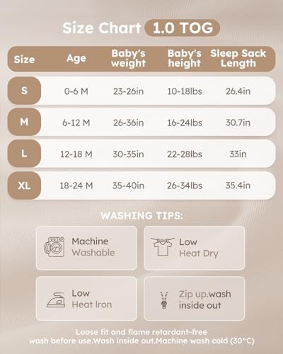 Yoofoss Baby Sleep Sack 12-18 Months Rayon Made from Bamboo 1.0 Tog