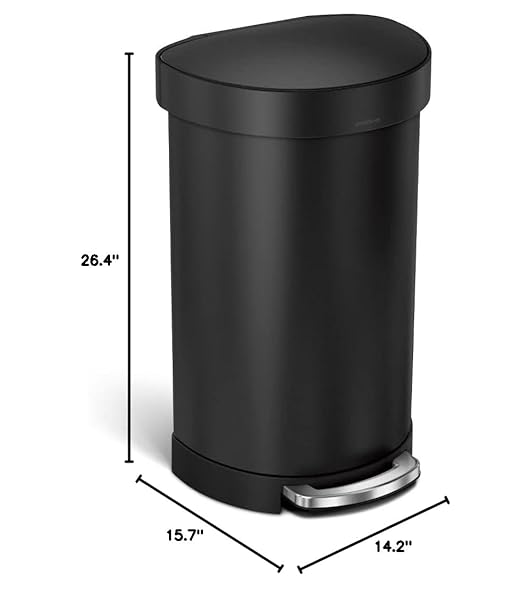 simplehuman 45 Liter Semi-Round Hands-Free Kitchen Step Trash Can with Soft-Close Lid, Matte Black