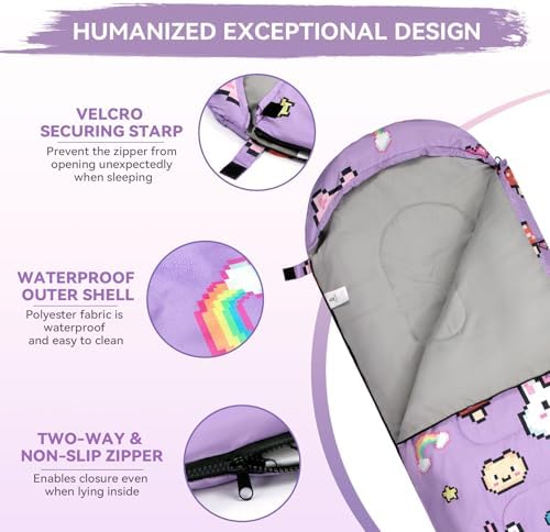 Kids Sleeping Bag for Camping, Lightweight 3 Season Cold Weather Warm Bag