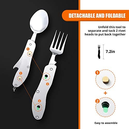 HIKENTURE Camping Utensils 2 Pack, 4-In-1 Spoon Fork Knife Set(Green 2pack)
