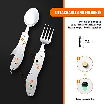 HIKENTURE Camping Utensils 2 Pack, 4-In-1 Spoon Fork Knife Set(Green 2pack)