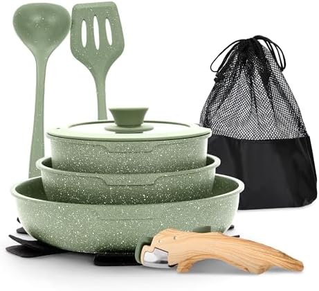 MAISON ARTS Camping Pots and Pans Set Non Stick with Removable Handle