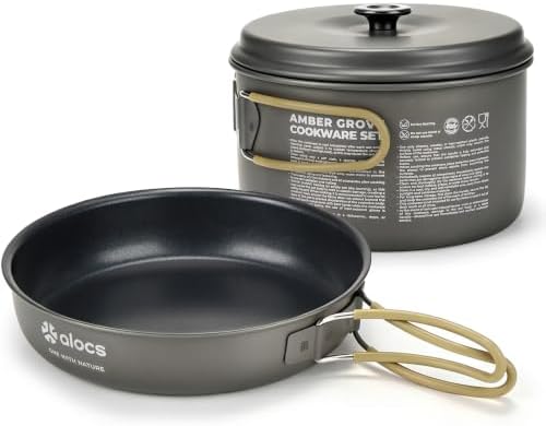 ALOCS 2-Piece Camping Cookware Set, 2.2L Pot & 7.5-Inch Nonstick Fry Pan