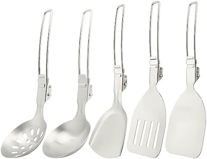 Camping Kitchen Utensil Set, 5Pcs Foldable Stainless Steel Cooking Utensil