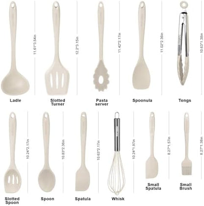 Kitchen Utensil Set - 11 Cooking Utensils - Colorful Silicone Kitchen Utensils - Nonstick Cookware with Spatula Set - Colored Best Kitchen Tools Kitchen Gadgets (Khaki)