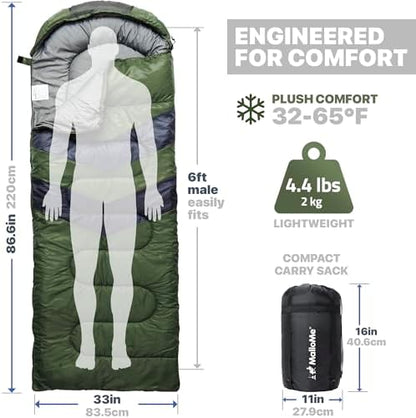 MalloMe Sleeping Bags for Adults Cold Weather & Warm - Backpacking Camping Sleeping Bag for Kids 10-12, Girls, Boys - Lightweight Compact Camping Essentials Gear Accessories Hiking Sleep Must Haves
