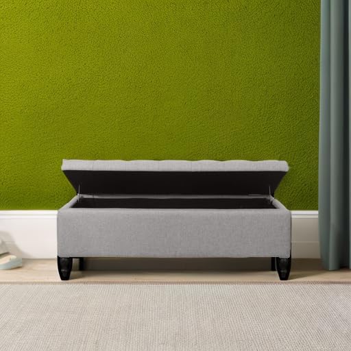 Storage Ottoman 50.2 Inches Upholstered Fabric Bench，Button Tufted for Living Room，Bedroom End of Bed Bench Withstands 303lbs (Grey)