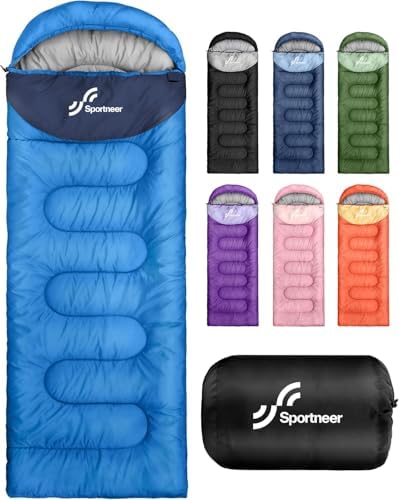 Sportneer Sleeping Bag, 3 Seasons Warm Cold Weather Sleeping Bags for Adults Kids Boys Girls with Compression Sack- Lightweight Camping Essentials Gear Accessories, Backpacking, Hiking