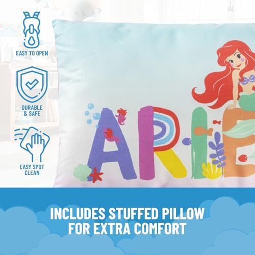 Jay Franco Kids Slumber Bag and Pillow - 54 x 27 Inch Comfy Indoor Sleeping Bag for School and Sleepovers, 2 Piece Set, Multi - The Little Mermaid
