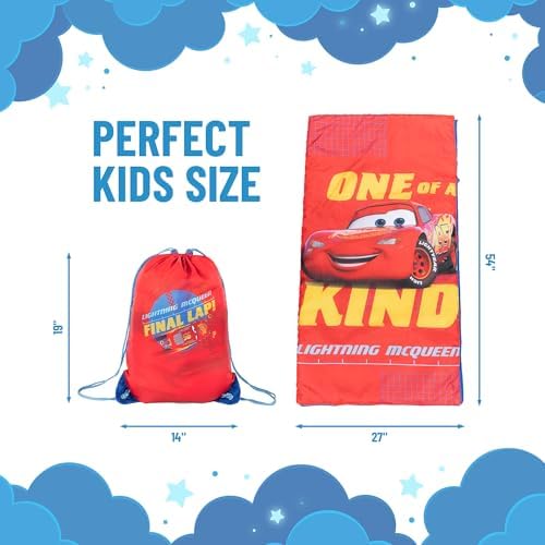 Jay Franco Disney Pixar Cars One of A Kind Slumber Sack - Cozy & Warm Kids Lightweight Slumber Bag/Sleeping Bag - Featuring Lighting McQueen