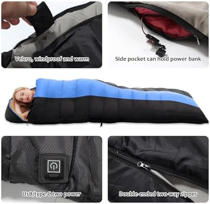 Heated Sleeping Bags for Adults Camping Cold Weather, 95–149°F for 4-Season