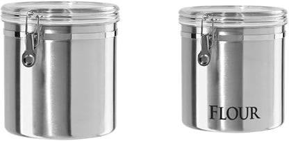 Oggi Stainless Steel Kitchen Canister 152oz + Oggi Jumbo 8" Stainless Steel Flour Clamp Canister