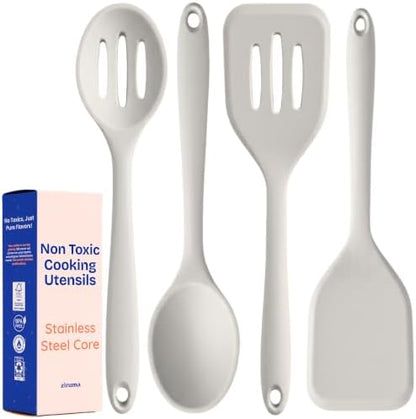 NonToxic Platinum Silicone Utensils, 100% Plastic-Free, 4-Pcs, Gray