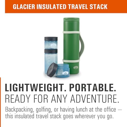 GSI Outdoors Glacier Insulated Travel Stack, 4 Piece Vacuum Insulated Stainless Steel Sleeve & Food Containers Set for Travel, Hiking & Camping