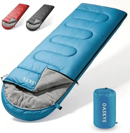 oaskys Camping Sleeping Bag - 3 Season Warm & Cool Weather - Summer Spring Fall Lightweight Waterproof for Adults Kids - Camping Essentials Gear Accessories Hiking Sleep Must Haves