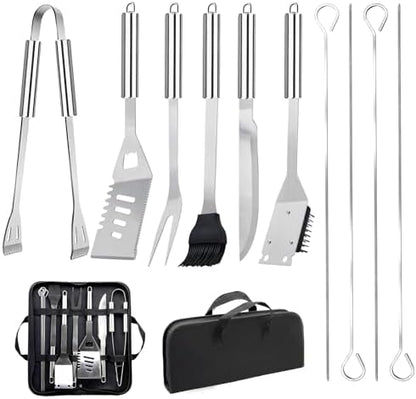 11Pcs Stainless Steel BBQ Grilling Accessories Set, Dad Gifts for Men Christmas Grilling Gifts,Portable Practical Grill Tools Utensils Kit with Storage Bag for Outdoor Grill Camping Backyard