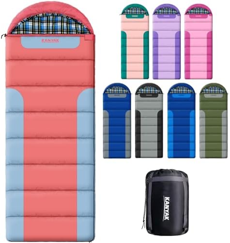 Cotton Flannel Lined Sleeping Bag for Adults Teens Kids, Cold Weather &Warm, 3 Seasons, Lightweight Compact Camping Essentials Equipment, Hiking, Outdoor, Travel