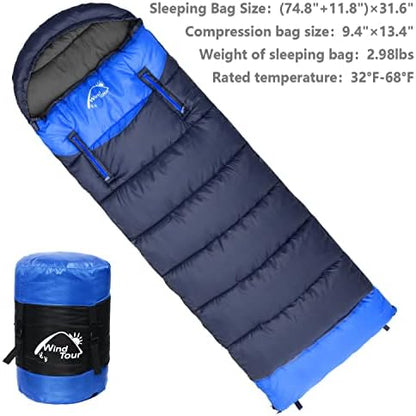 Wind Tour 3 Season Lightweight Waterproof Sleeping Bag Indoor & Outdoor for Hiking Backpacking Camping Traveling