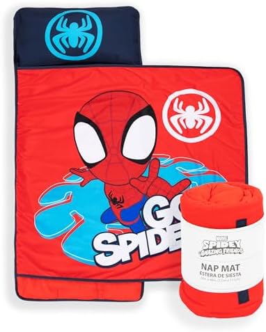 Jay Franco Kids Nap Mat with Embedded Pillow & Blanket – Soft 46"x20" Microfiber Sleeping Bag with Name Tag & Handle