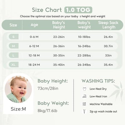 Yoofoss Baby Sleep Sack 0-6 Months Rayon Made from Bamboo 1.0 Tog