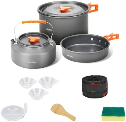 10pcs Camping Cookware Mess Kit, Outdoor Cooking Utensil Set, CT603
