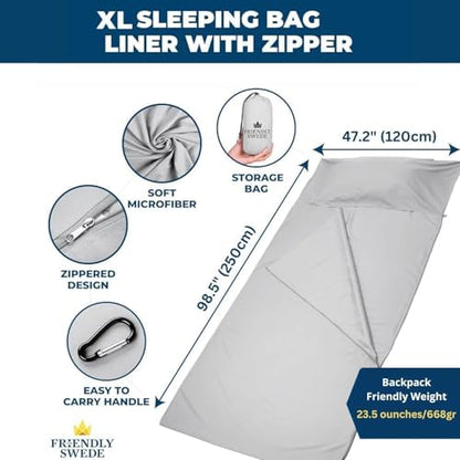 The Friendly Swede Sleeping Bag Liner, Adult Sleep Sack for Hotels, 3 Sizes