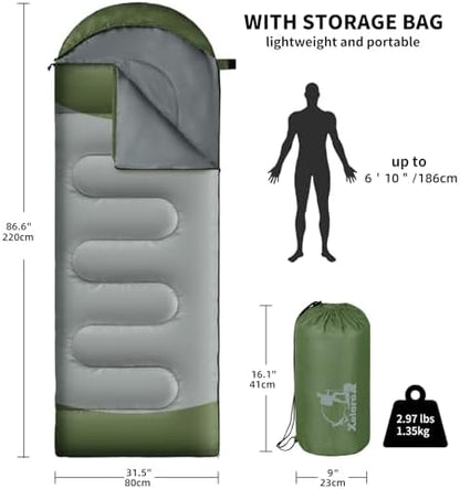 Sleeping Bags for Adults Kids - 3 Season Cold&Warm Weather Waterproof Camping Sleeping Bag - Lightweight Sleeping Bags for Camping Hiking Outdoor Travel