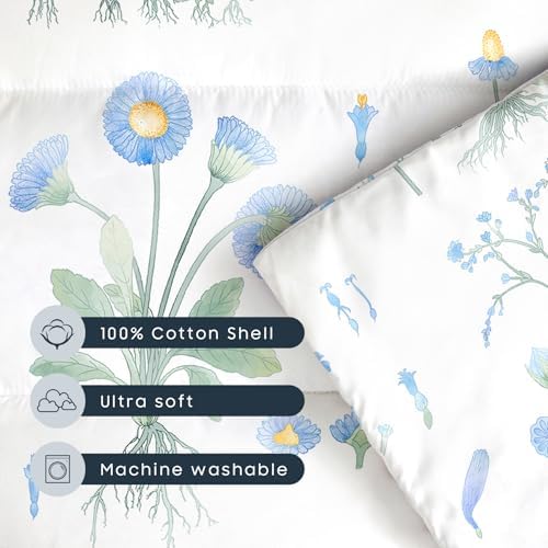 Wake In Cloud - Toddler Nap Mat with Pillow and Blanket, 100% Cotton Fabric, for Kids Girls Ages 3 Plus in Daycare Kindergarten Preschool, Sleeping Bag, Botanical Flowers