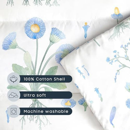 Wake In Cloud - Toddler Nap Mat with Pillow and Blanket, 100% Cotton Fabric, for Kids Girls Ages 3 Plus in Daycare Kindergarten Preschool, Sleeping Bag, Botanical Flowers
