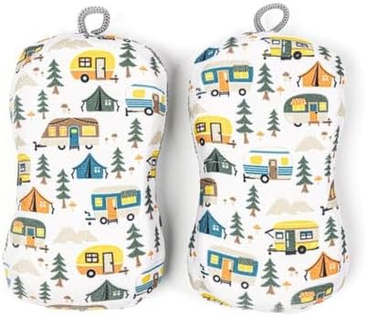 MÜkitchen Premium Microfiber Sponge Set for Dishes and Cleaning, 2 Pack, Printed (Happy Camper)