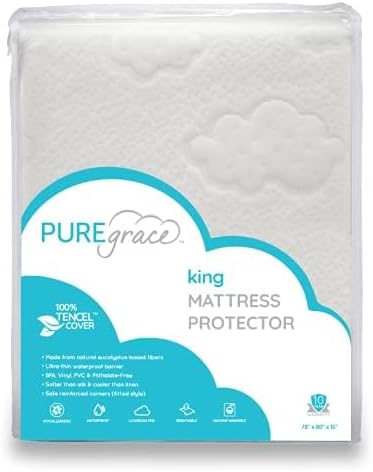 PUREgrace Tencel Mattress Protector (King) – Waterproof, Noiseless Cover, Soft and Breathable with Deep-Pocketed Corners for Secure Fit