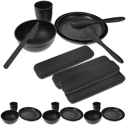 4 Set Camping Cutlery Set with Case, PP Dinnerware