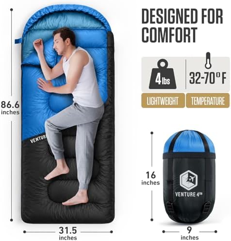 VENTURE 4TH Backpacking Sleeping Bag for Camping - Single, XXL & Double