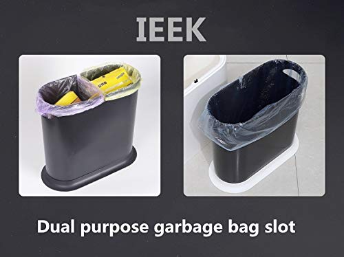 IEEK Plastic Trash Can with Press Top Lid,3.2 Gallon /12 Liter Garbage Can,Black Modern Waste Basket Thin Trash Cans for Bathroom,Kitchen,Living Room,Office and Narrow Spaces